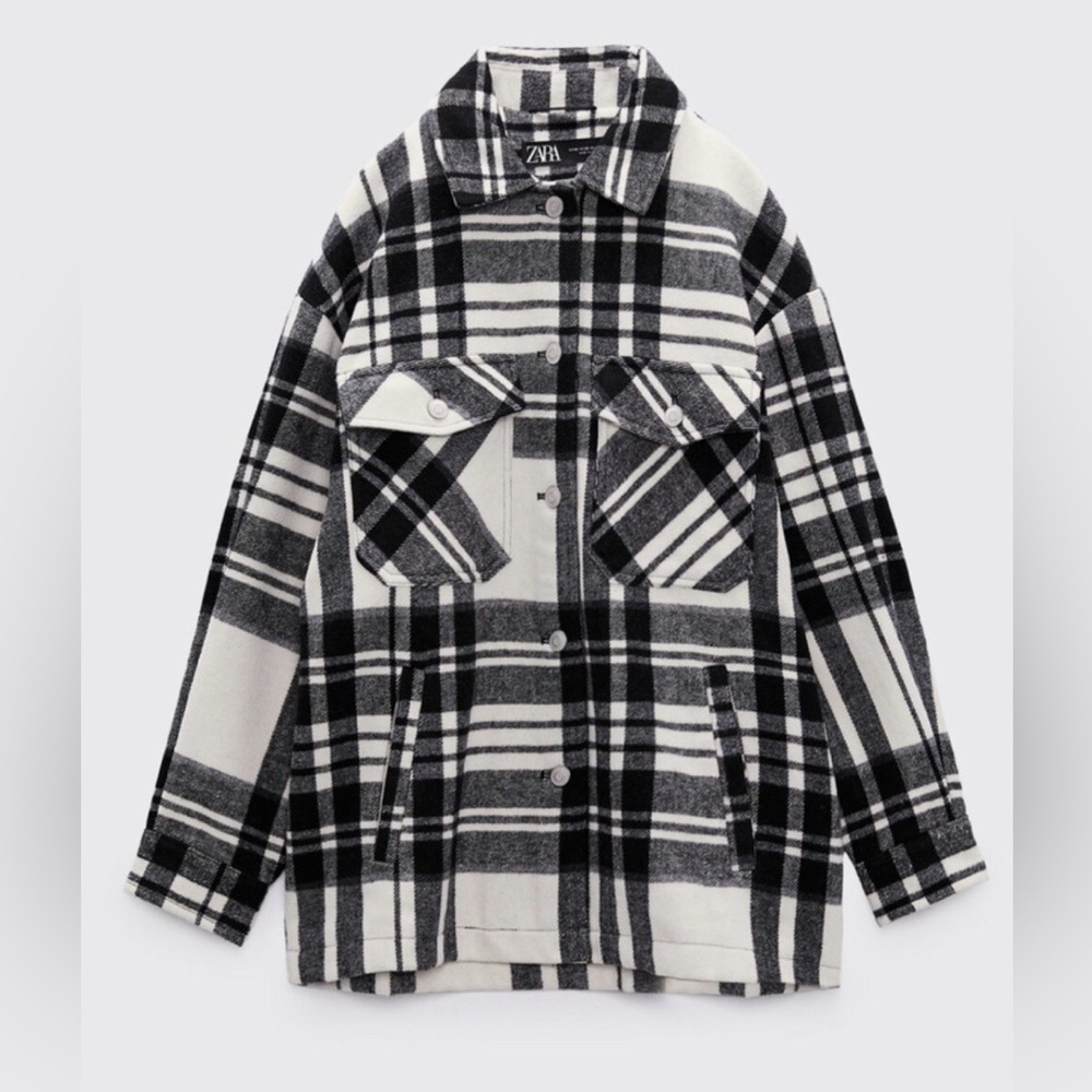 ZARA Plaid Overshirt / Shacket - Small - Black / White